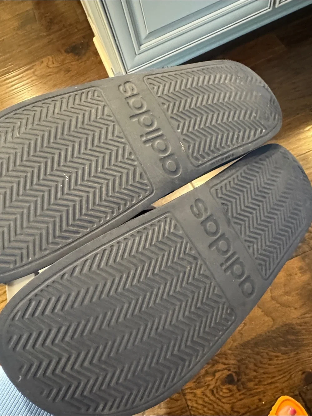 Adidas Navy Slide Sandals with White Stripes men’s 10